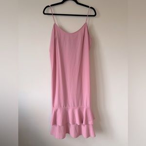 Pink Midi Dress with Two-Tier Ruffle Hem